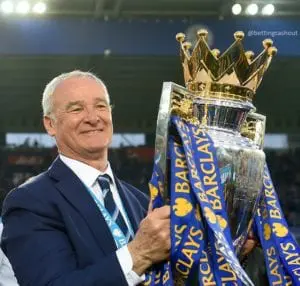 Claudio Ranieri Lifting Premier League Trophy - Next Leicester City Manager ladbrokes