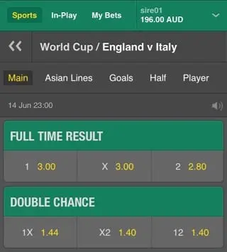 Double Chance Bet at bet365