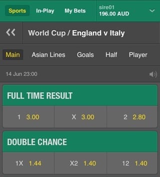 Double Chance Bet at bet365