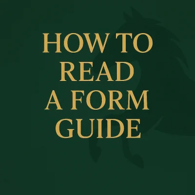 Gold text reading “How to Read a Form Guide” on a dark green background with a faint horse silhouette, matching CashOutBettingSites.co.uk branding.