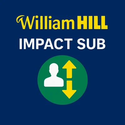 Graphic showing the William Hill Impact Sub feature with a substitute icon and William Hill branding