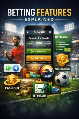 Mobile betting screen showing cash out, bet builder and acca insurance features during a live football match