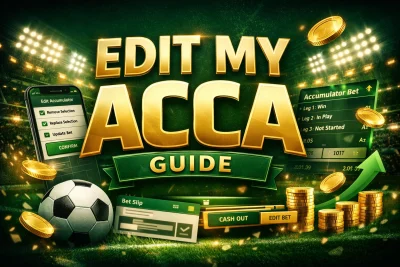 Edit My Acca guide hero image showing accumulator bet editing on a smartphone with green and gold sports betting theme