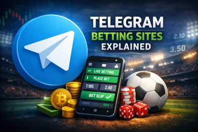 Telegram betting sites explained with Telegram logo, mobile betting interface, and football betting imagery