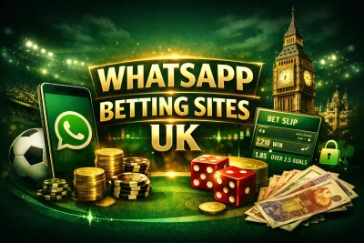 WhatsApp betting sites UK illustration with smartphone, football, betting slip and gold coins